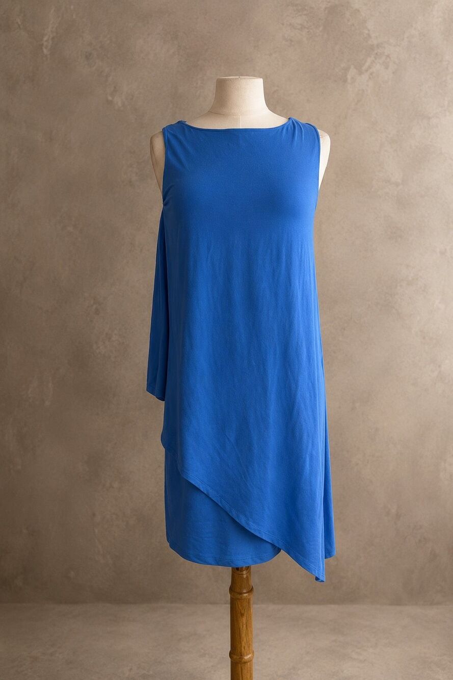 Susana Monaco Size M Asymmetrical Overlay Shift Dress Cobalt Blue Minimalist Str